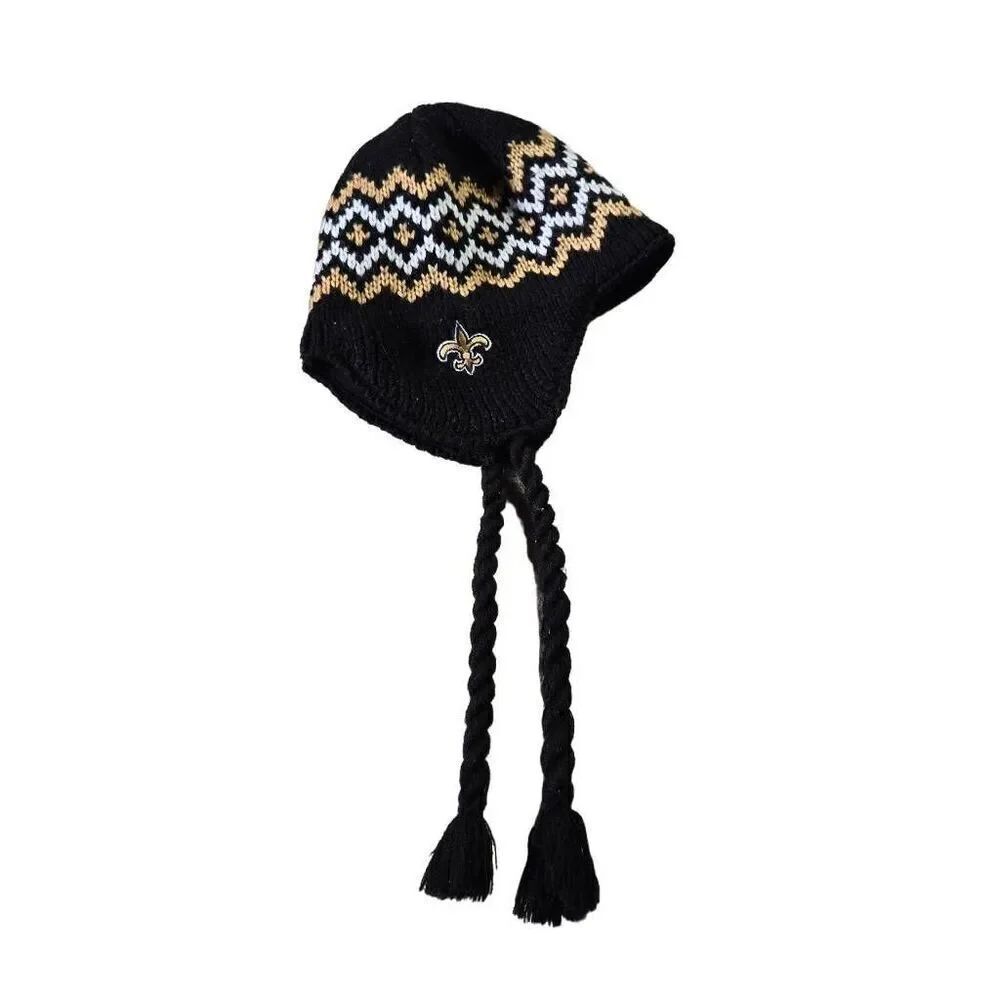 Boys and Girls Black and Gold New Orleans Saints Jacquard Tassel Knit Hat OS you
